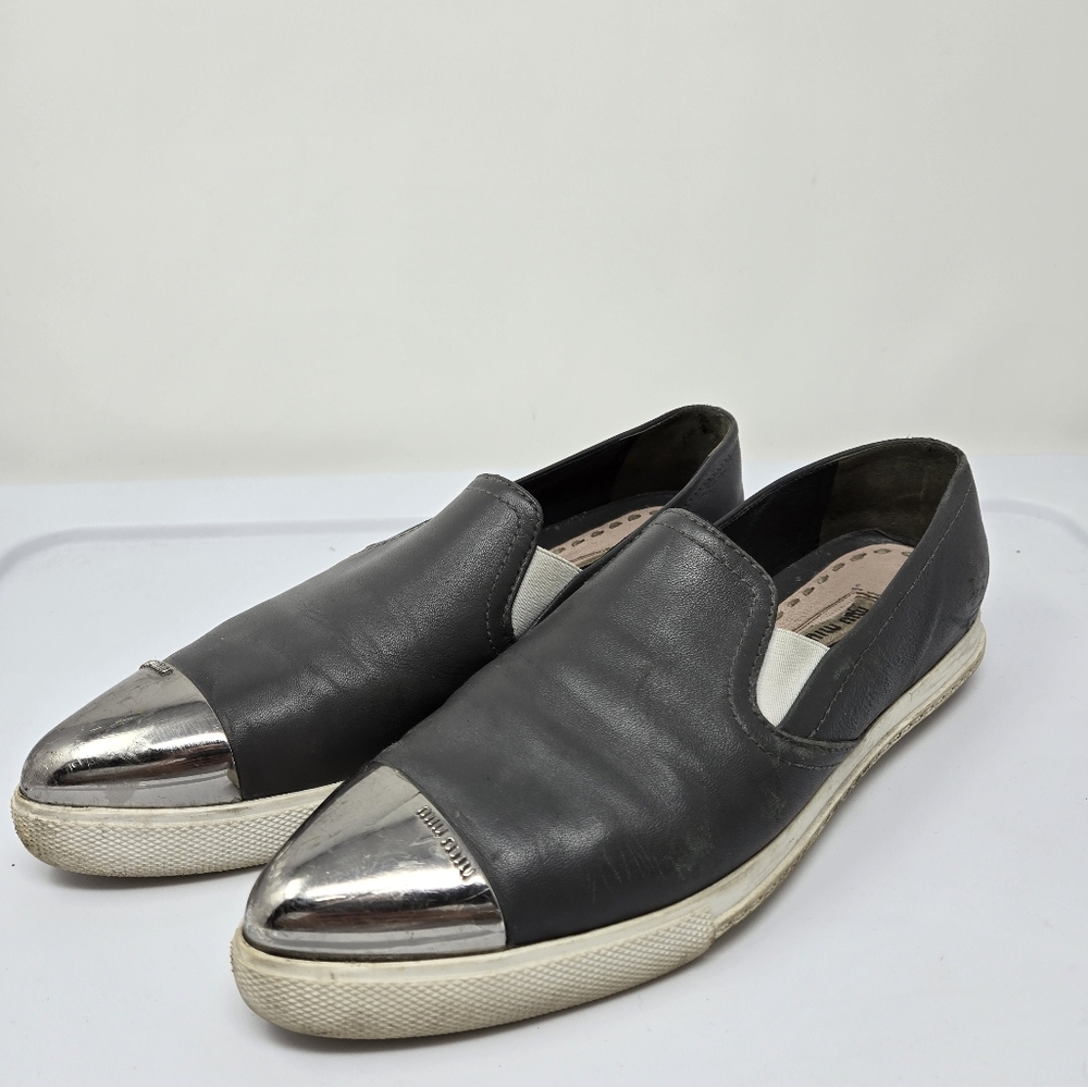 Miu Miu Metal Capped Toe Leather Sneakers Size 37